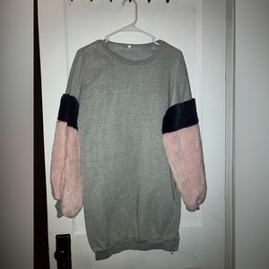 Sweater dress with Black and pink fuzzy long sleeves